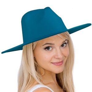 Teal Wide Brim Fedora Hat